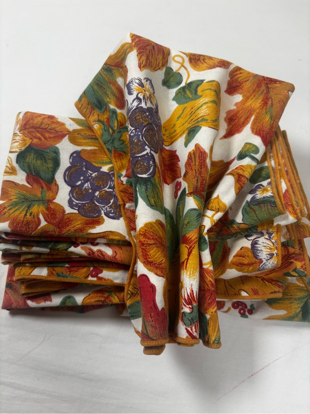 Set of 12 Large Vintage Harvest Farmhouse Cottage Autumn Thick Cloth Napkins Exc
